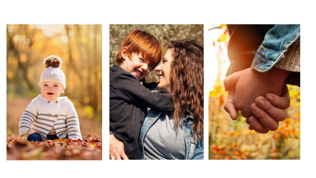 Montage of family photos showing autumn colours and tones