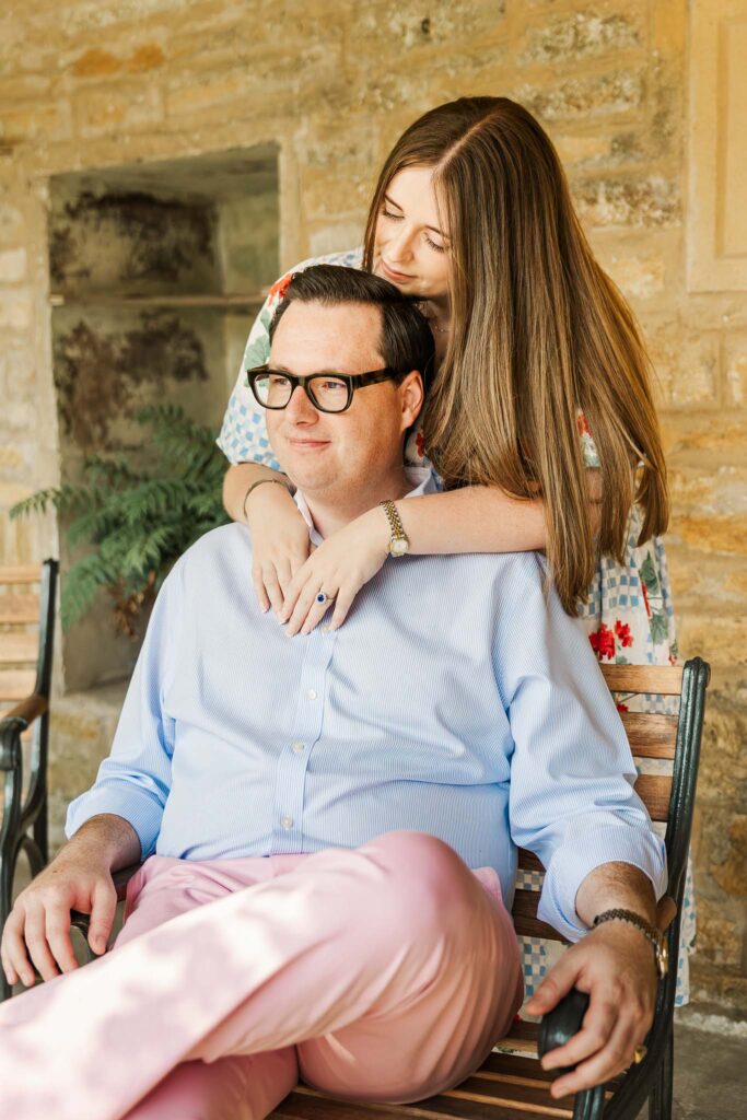 Couple practicing a pose before their wedding at a pre wedding photoshoot in Somerset